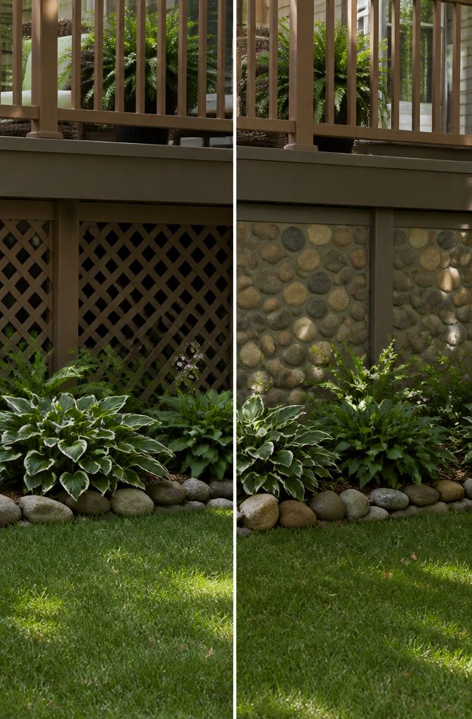 Faux stone panels used for skirting around a deck.