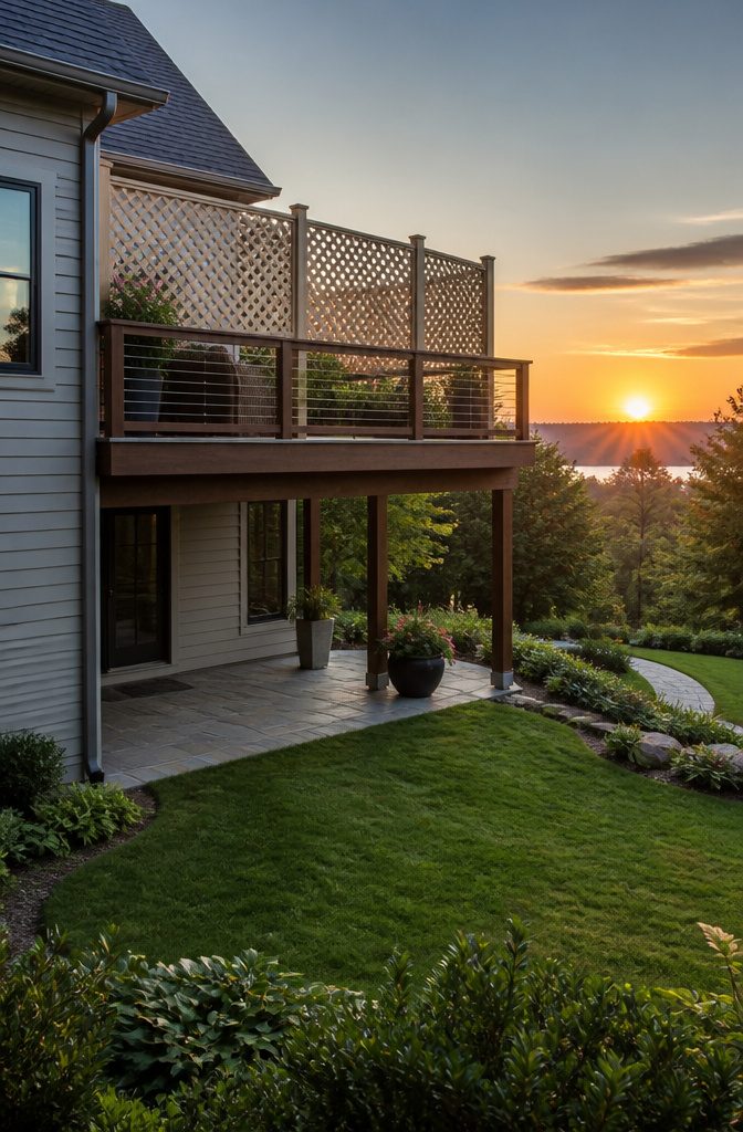 Lattice privacy screen installed above a deck railing.