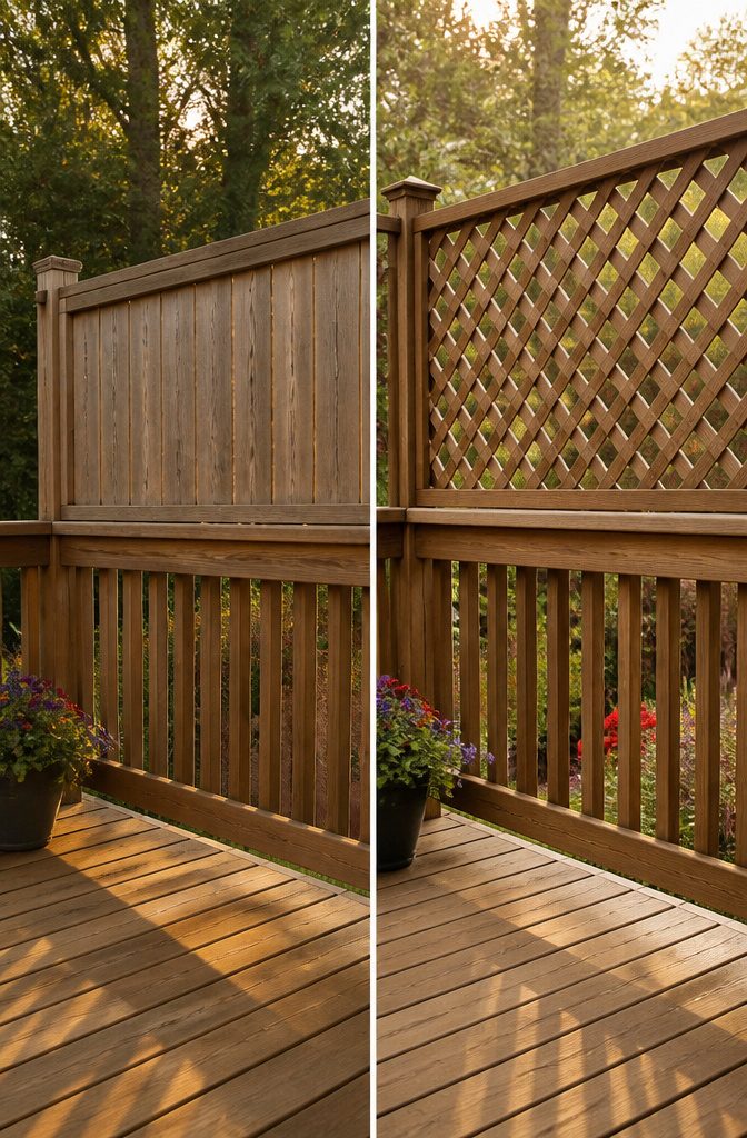 Lattice panels installed above a solid deck railing.
