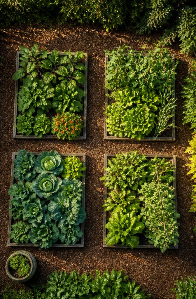 Garden Planning Layout: 7 Garden Layout Ideas for Any Space 4 A garden divided into four quadrants for systematic planting.