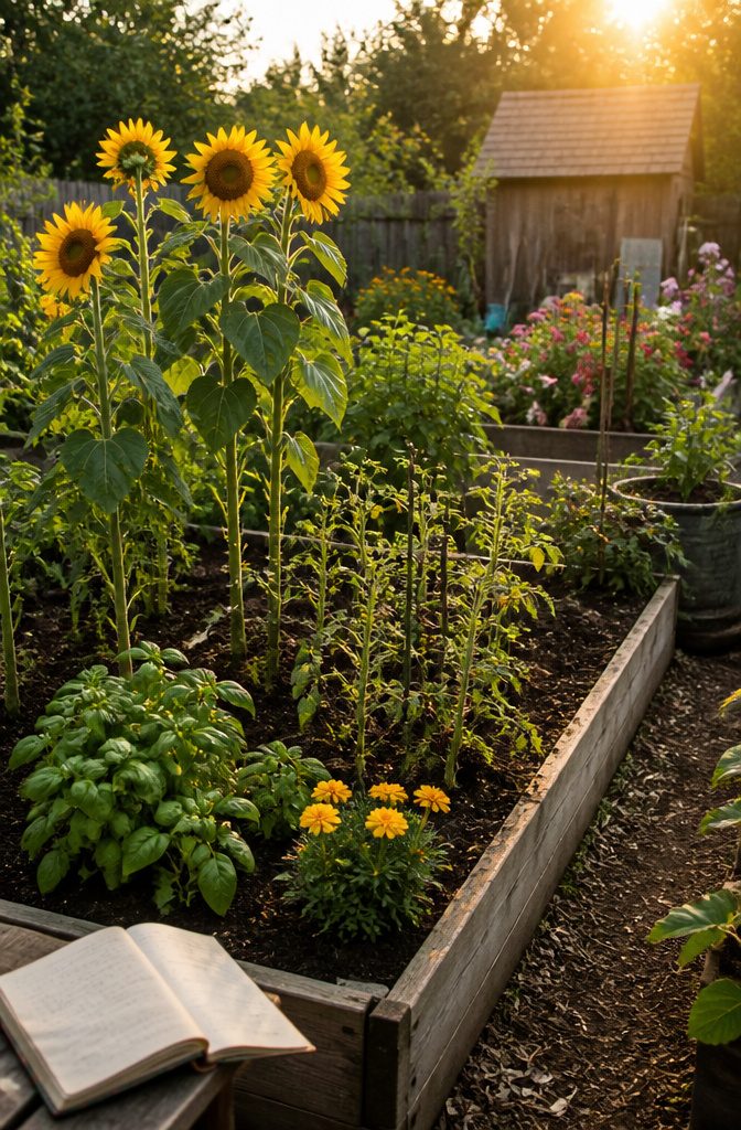 10 Essential Gardening Tips for Beginner Success 10 Various plants growing in a garden plot with different heights.