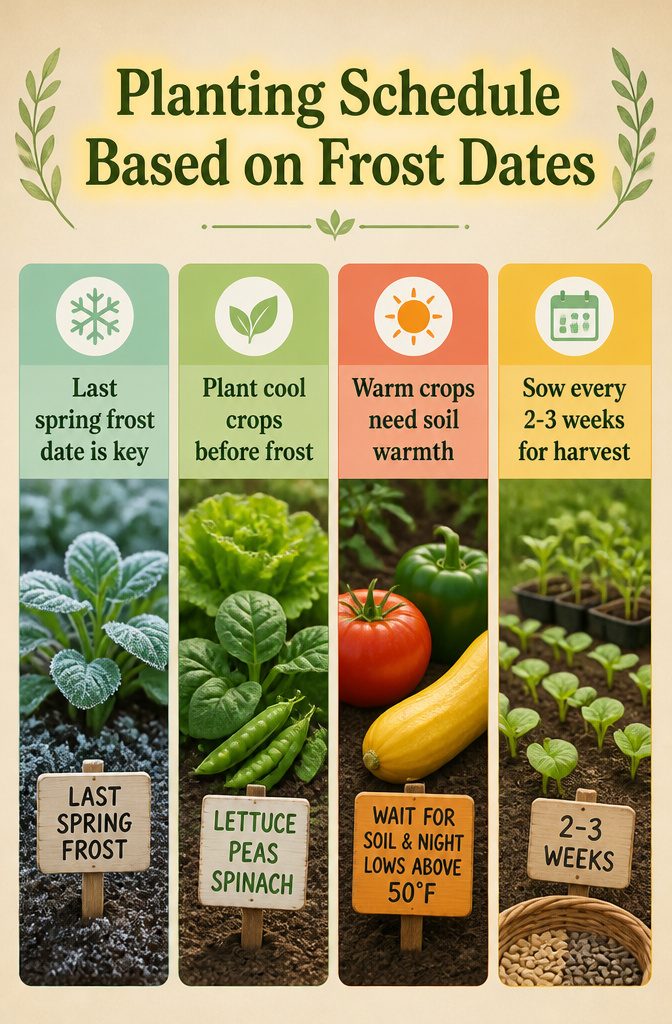 10 Essential Gardening Tips for Beginner Success 14 Information image showing a planting schedule related to frost dates.