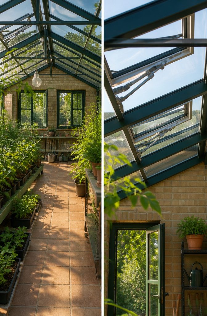 Greenhouse Attached to House: A Complete Building Guide 5 Roof vents installed in a greenhouse room for ventilation.