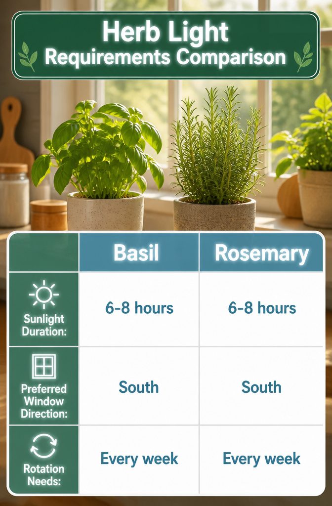 How to Grow Indoor Herbs: Steps and Tips for a Healthy Garden 8 Chart showing light requirements for various indoor herbs.