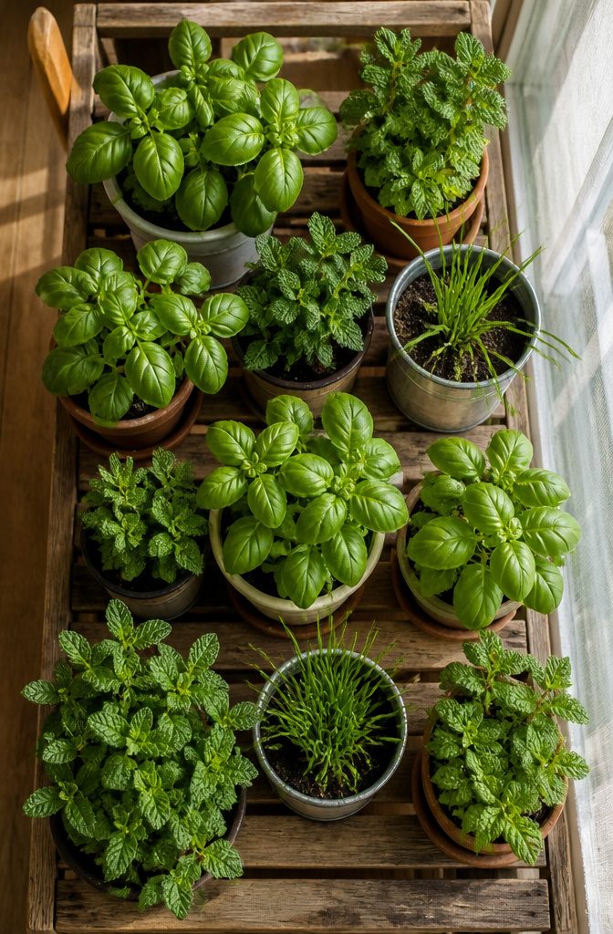How to Grow Indoor Herbs: Steps and Tips for a Healthy Garden 7 Different potted herbs displayed on a kitchen counter.