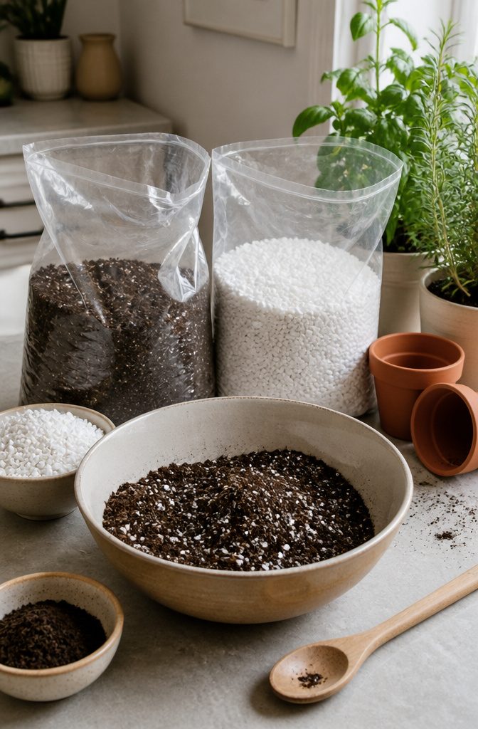How to Grow Indoor Herbs: Steps and Tips for a Healthy Garden 10 Assorted organic materials and a mixing bowl on a counter.
