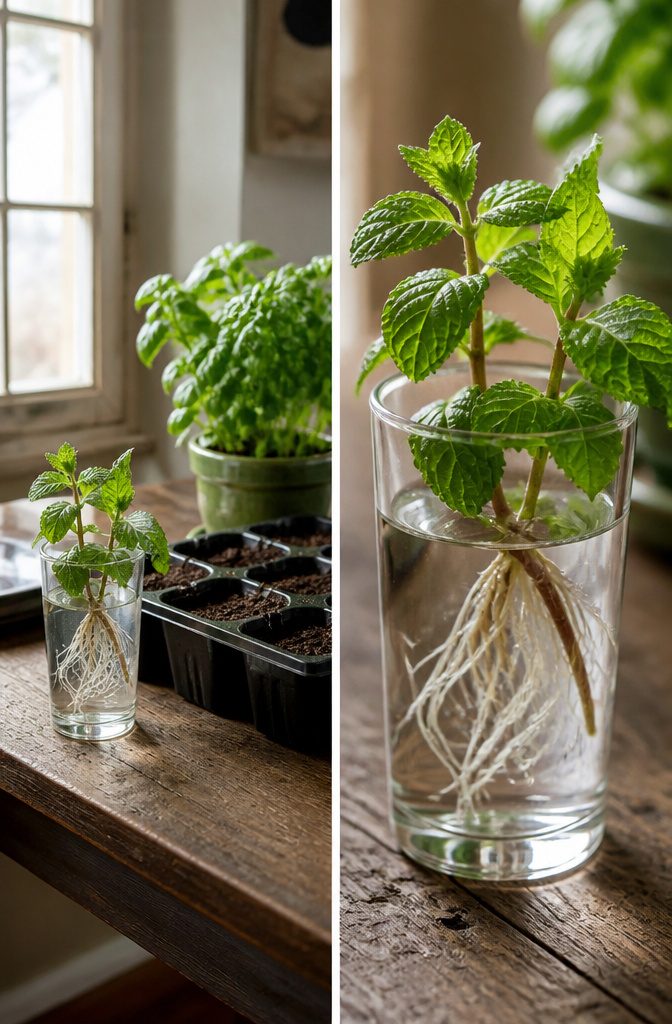 How to Grow Indoor Herbs: Steps and Tips for a Healthy Garden 13 Seedlings of basil and mint on a tray with soil.