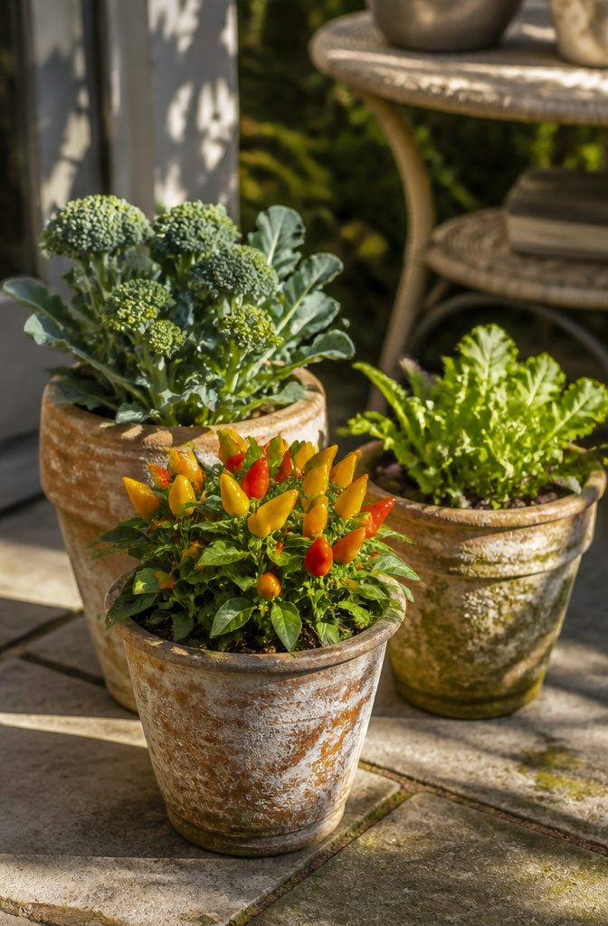 Miniature vegetable plants designed for small gardening spaces.