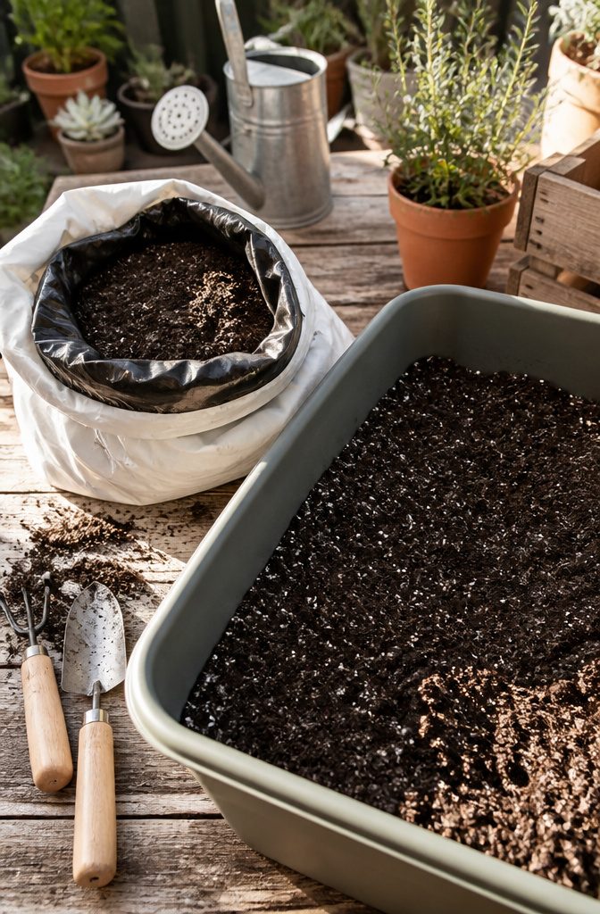 A close-up of potting mix with visible perlite granules.