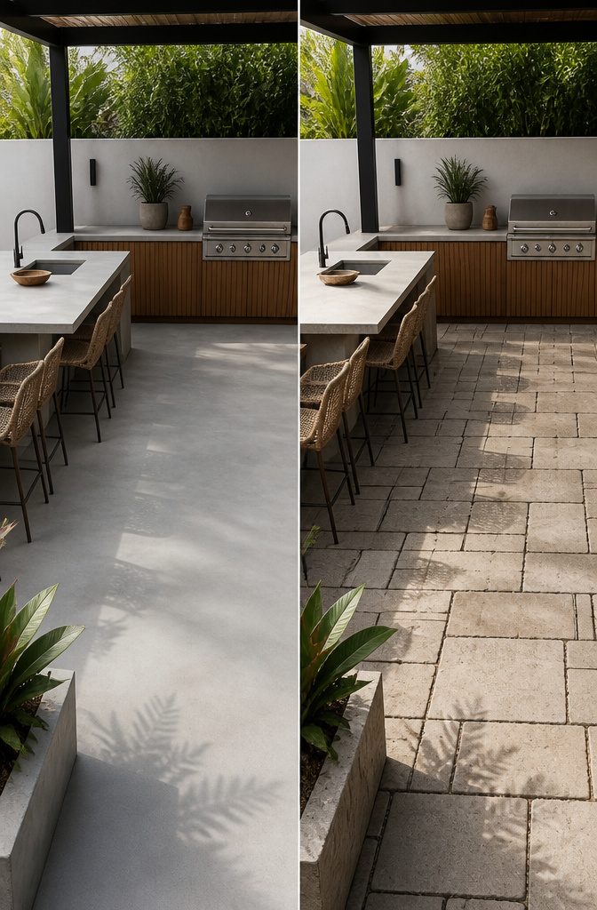 Outdoor Kitchen Microcement: Methods for Durable Finishes 10 Durable microcement surface in an outdoor kitchen with grill.