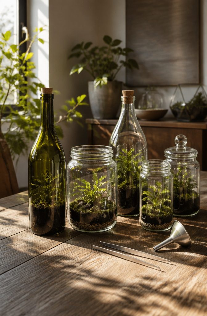 A selection of different glass containers suitable for bottle gardens.